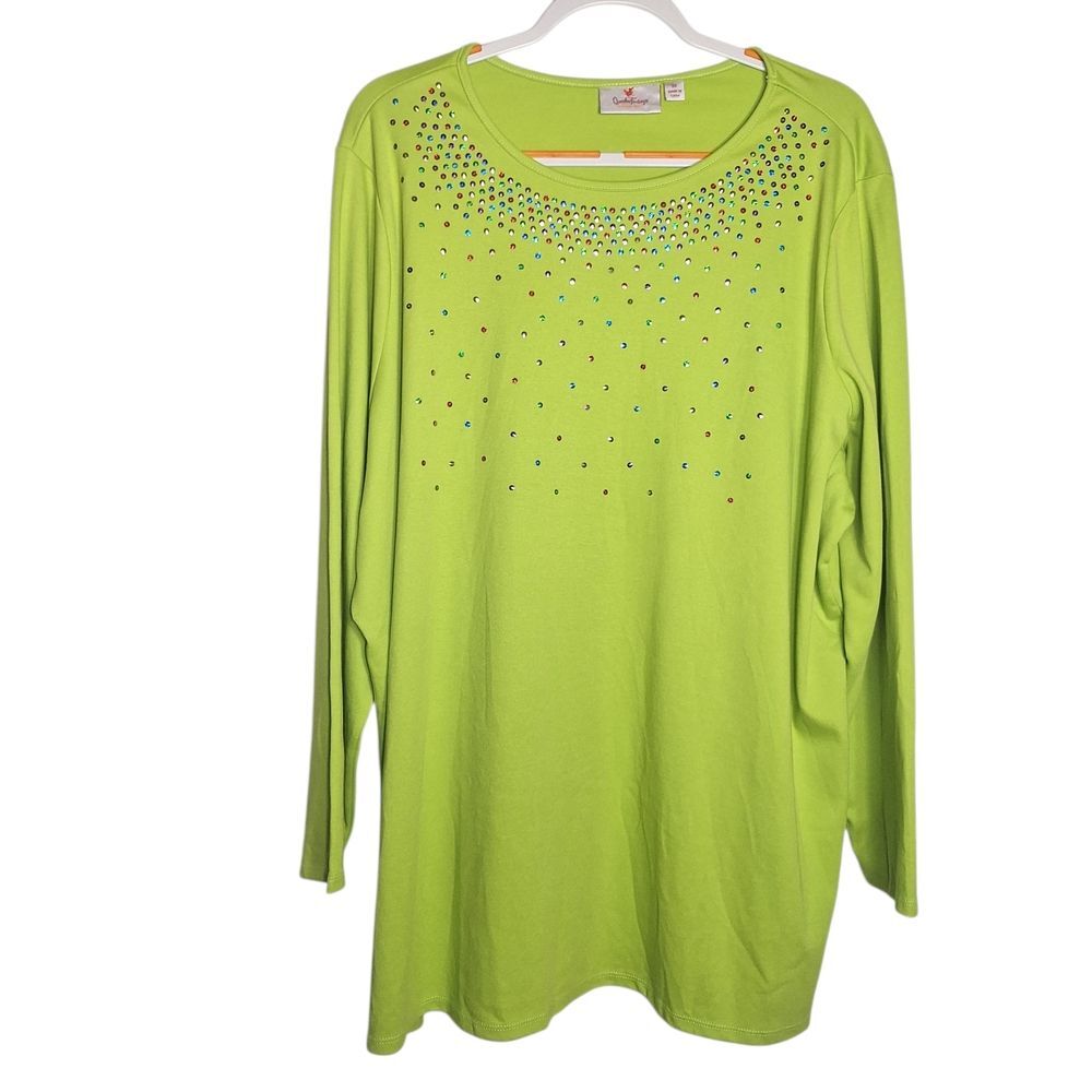 Quaker Factory Green Top Long Sleeve Cotton Blend 3X Womens